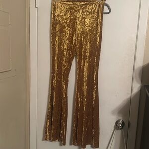 Gold velour Women’s Large bell bottom pants